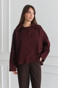 TRENDYOLMİLLA Plum Closure Detailed 100% Cotton Weaving Shirt - Image 3