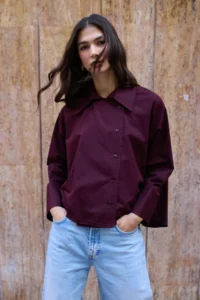 TRENDYOLMİLLA Plum Closure Detailed 100% Cotton Weaving Shirt - Image 5