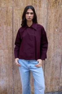 TRENDYOLMİLLA Plum Closure Detailed 100% Cotton Weaving Shirt - Image 6