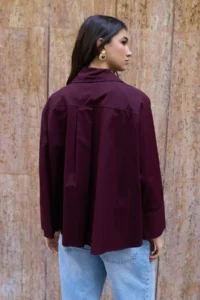 TRENDYOLMİLLA Plum Closure Detailed 100% Cotton Weaving Shirt - Image 8
