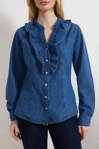 TRENDYOLMİLLA Mavi Baby Collar 100% Cotton denim Shirt - Image 3