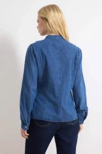TRENDYOLMİLLA Mavi Baby Collar 100% Cotton denim Shirt - Image 4