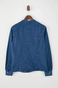 TRENDYOLMİLLA Mavi Baby Collar 100% Cotton denim Shirt - Image 6