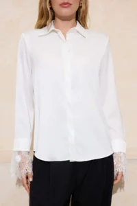 TRENDYOLMİLLA White Lace Detailed Satin  Shirt - Image 3