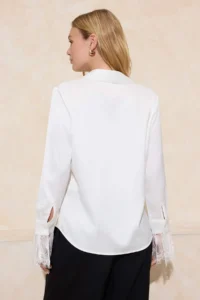 TRENDYOLMİLLA White Lace Detailed Satin  Shirt - Image 4
