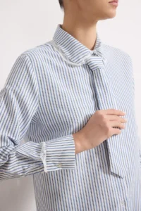 TRENDYOLMİLLA Mavi Lace Garnished Striped Tie Shirt - Image 4