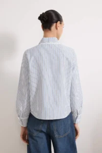 TRENDYOLMİLLA Mavi Lace Garnished Striped Tie Shirt - Image 5