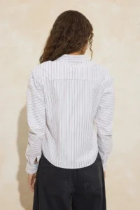 TRENDYOLMİLLA Pink-Multicolored Striped Kol Shirred Shirt - Image 4