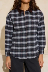 TRENDYOLMİLLA Brown Plaid Collar Ribbed Oversized Pattern Flannel Shirt - Image 3