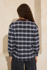 TRENDYOLMİLLA Brown Plaid Collar Ribbed Oversized Pattern Flannel Shirt - Image 4