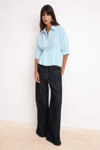 TRENDYOLMİLLA Light Blue Soft Touch pleated Shirt