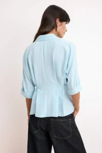 TRENDYOLMİLLA Light Blue Soft Touch pleated Shirt - Image 4