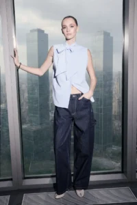TRENDYOLMİLLA Limited Edition Light Blue Yaka tied up Shirt - Image 2