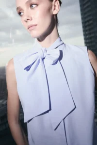 TRENDYOLMİLLA Limited Edition Light Blue Yaka tied up Shirt - Image 3