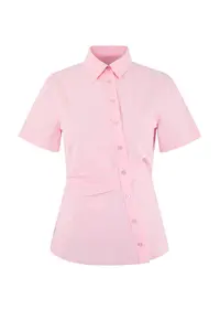 TRENDYOLMİLLA Limited Edition Pink Waist Fitting Asymmetric Fitted Shirt - Image 5