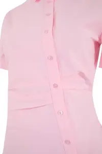 TRENDYOLMİLLA Limited Edition Pink Waist Fitting Asymmetric Fitted Shirt - Image 6