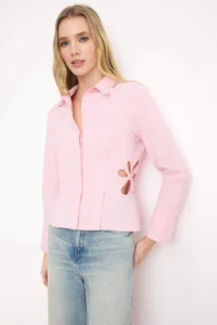 TRENDYOLMİLLA Pink Flower Embroidery Detailed Poplin Shirt
