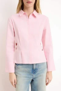TRENDYOLMİLLA Pink Flower Embroidery Detailed Poplin Shirt - Image 3