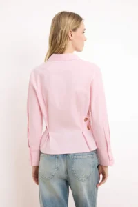 TRENDYOLMİLLA Pink Flower Embroidery Detailed Poplin Shirt - Image 4