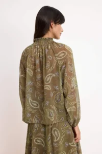 TRENDYOLMİLLA Khaki-Multicolored Shawl Patterned Transparan Shirt - Image 4