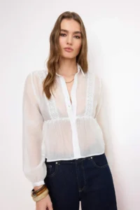 TRENDYOLMİLLA White Lace Garnili Thin Shirt