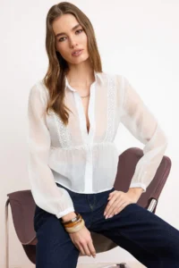 TRENDYOLMİLLA White Lace Garnili Thin Shirt - Image 2