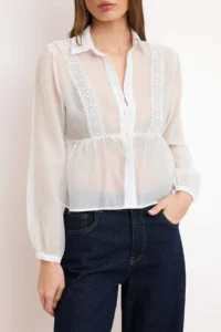 TRENDYOLMİLLA White Lace Garnili Thin Shirt - Image 3
