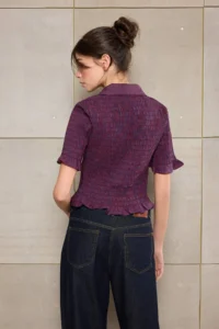 TRENDYOLMİLLA Burgundy-Multicolored Teen Gingham Gipelli Fitted Shirt - Image 4