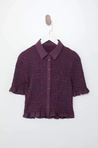 TRENDYOLMİLLA Burgundy-Multicolored Teen Gingham Gipelli Fitted Shirt - Image 5