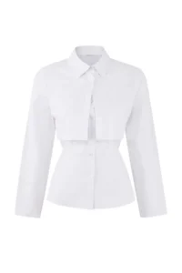 TRENDYOLMİLLA Limited Edition White 2 Sets fragmented Lycra Poplin Fitted Shirt