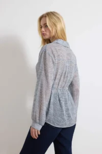 TRENDYOLMİLLA Mavi Checkered Belted Transparan Shirt - Image 4