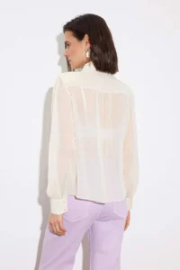 TRENDYOLMİLLA Cream Wadding and Scarf Detailed Transparent Chic Weaving Shirt - Image 4