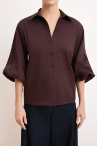 TRENDYOLMİLLA Plum Premium Kalite Cotton Poplin Shirt - Image 3