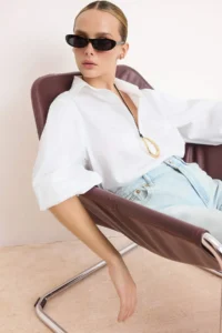 TRENDYOLMİLLA White Premium Kalite Cotton Poplin Shirt - Image 2