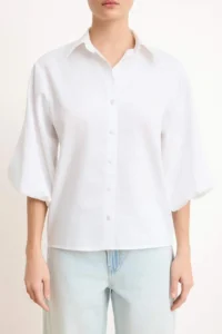 TRENDYOLMİLLA White Premium Kalite Cotton Poplin Shirt - Image 3