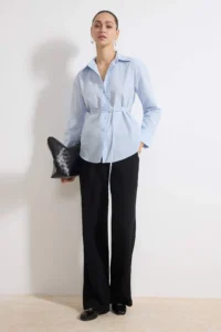 TRENDYOLMİLLA Light Blue Belt Detailed Shirt - Image 2