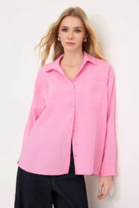 TRENDYOLMİLLA Pink Wide Pattern Modal Shirt