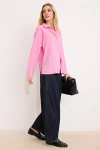 TRENDYOLMİLLA Pink Wide Pattern Modal Shirt - Image 2