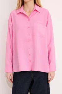 TRENDYOLMİLLA Pink Wide Pattern Modal Shirt - Image 3