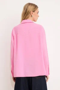 TRENDYOLMİLLA Pink Wide Pattern Modal Shirt - Image 4