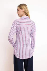 TRENDYOLMİLLA Mavi-Multicolored Striped Binding Detailed Shirt - Image 4