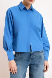 TRENDYOLMİLLA Mavi Cuff Detailed Weaving Shirt - Image 3