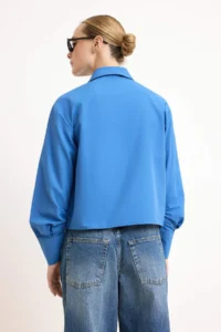 TRENDYOLMİLLA Mavi Cuff Detailed Weaving Shirt - Image 4