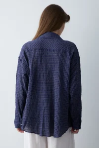 TRENDYOLMİLLA Mavi Checkered Checkered seersucker textured Oversized Shirt - Image 4