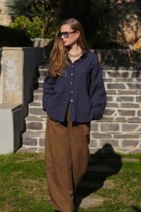 TRENDYOLMİLLA Mavi Checkered Checkered seersucker textured Oversized Shirt - Image 7