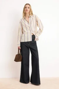 TRENDYOLMİLLA Multicolored Striped Natural Looking Oversized/Wide Pattern Shirt - Image 2