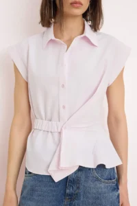 TRENDYOLMİLLA Pink Asymmetric Closure Fitted Shirt - Image 4