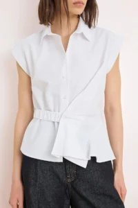 TRENDYOLMİLLA White Asymmetric Closure Fitted Shirt - Image 3