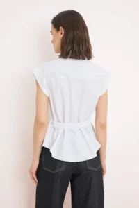 TRENDYOLMİLLA White Asymmetric Closure Fitted Shirt - Image 4
