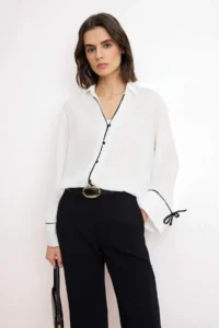 TRENDYOLMİLLA White Black Contrast Piping Detailed Shirt